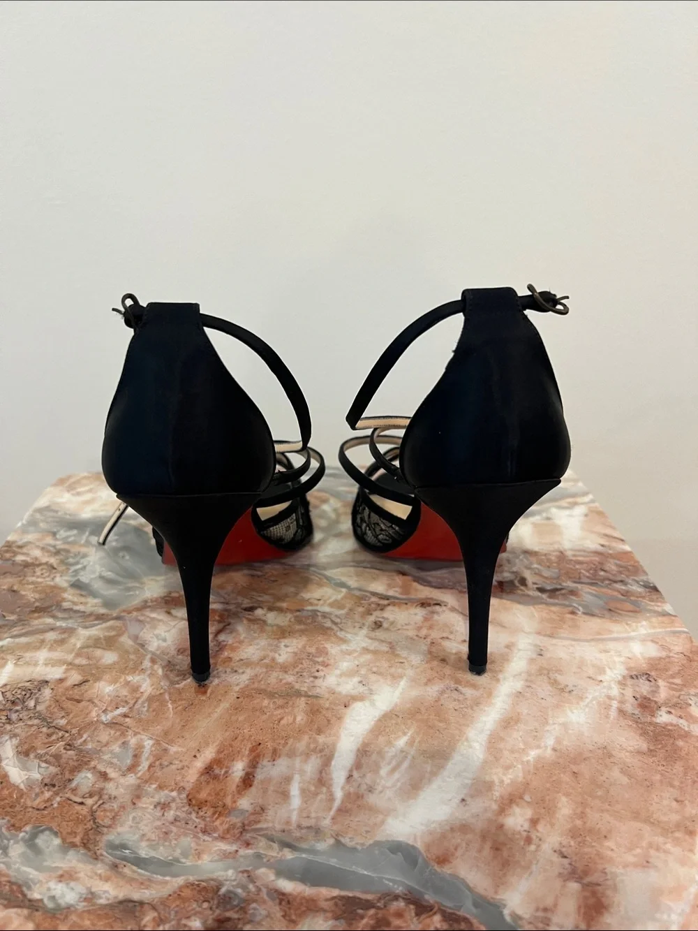 Christian Louboutin Black Lace Strappy Stiletto Sandals